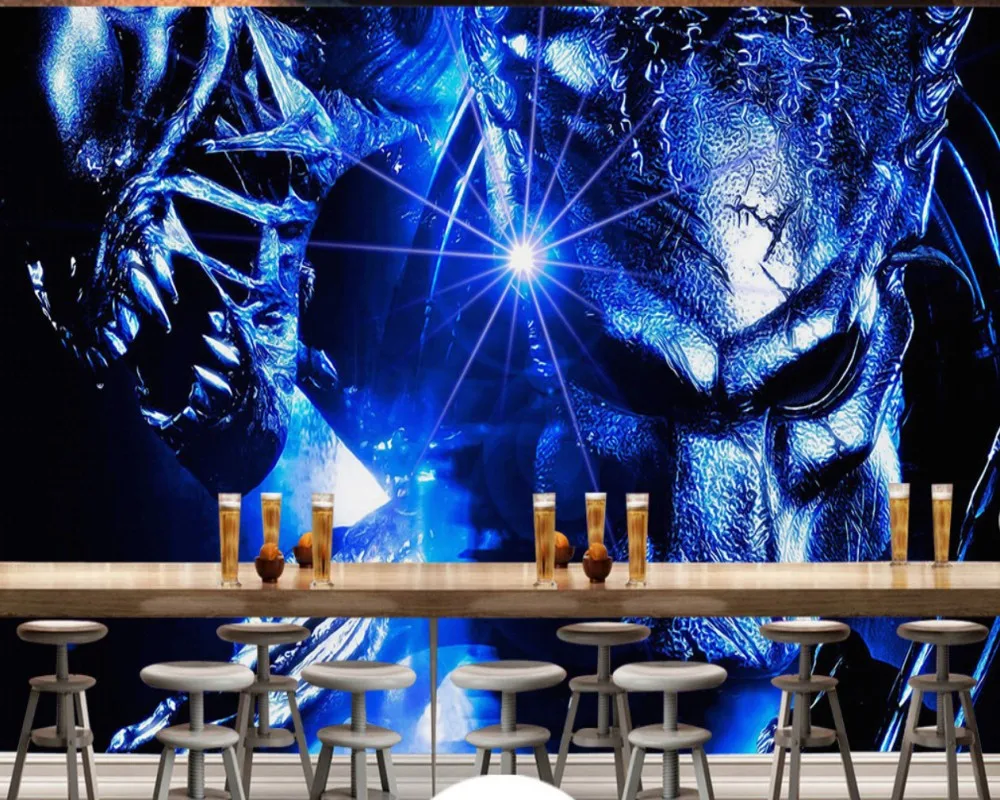 Free Shipping Cinema Wallpaper Custom 3D Wallpaper Alien vs. Predator Warrior Internet Cafe Background Wall Painting Mural