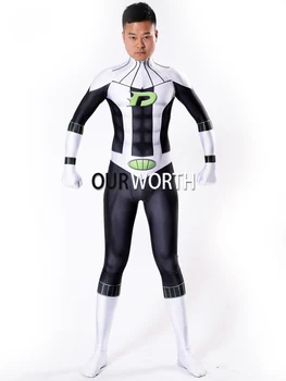 

Newest Danny Phantom Superhero Costume Male Spandex Cosplay Costume Halloween Tight Zentai Suit Custom Made