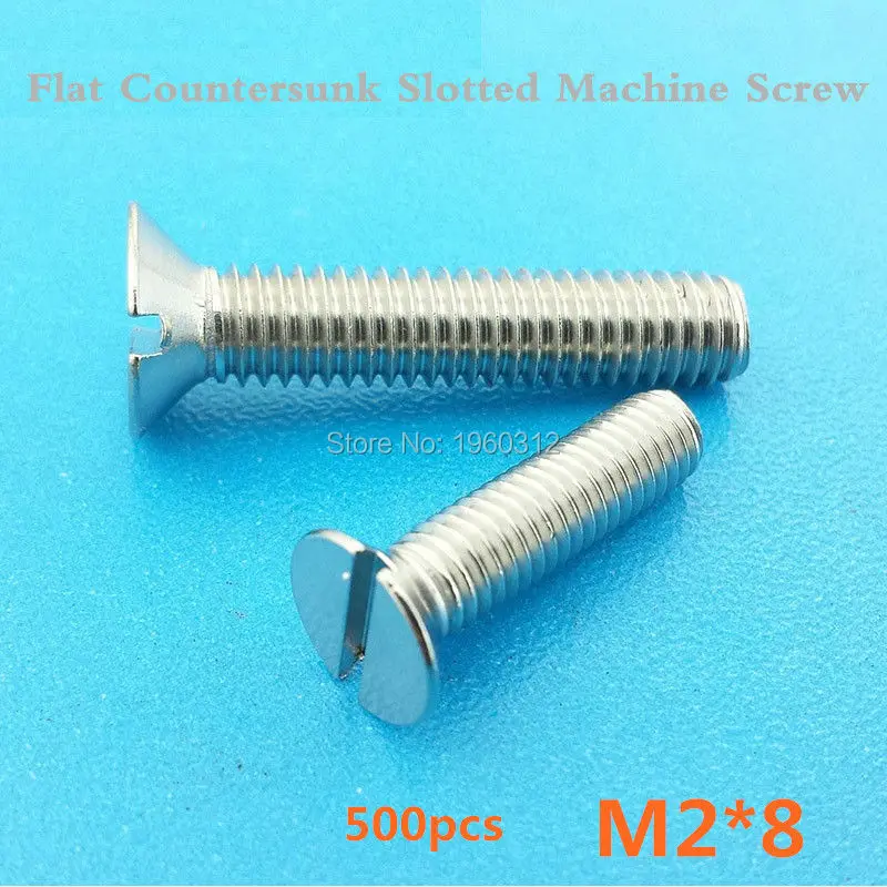 

500pcs/lot M2 x 8 Flat Countersunk head Slotted 304 Stainless Steel Machine Screws Matric Thread