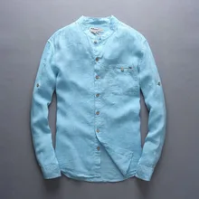 Итальянская стильная Льняная мужская рубашка с длинным рукавом, повседневная мужская рубашка большого размера на грудь, 124 Лен, брендовые рубашки для мужчин, модные синие мужские рубашки