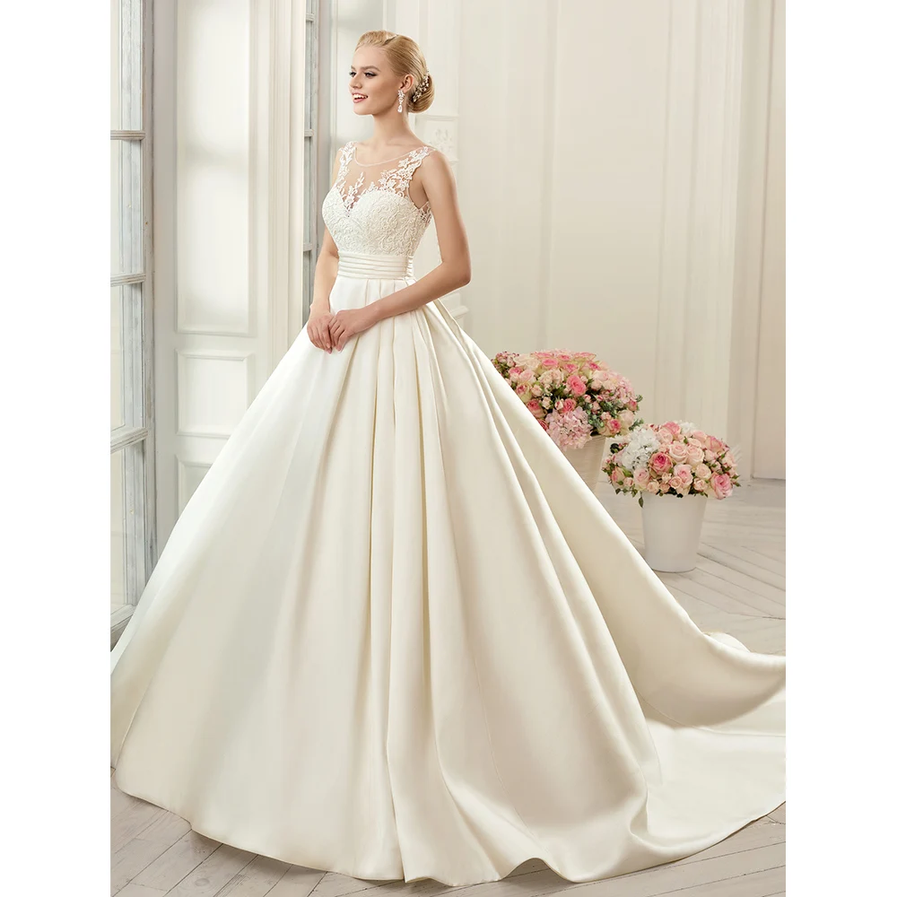 

Robe De Mariee 2019 Appliques Satin A line Wedding Dresses Frocks Simple Bridal Gowns Sexy Backless Wedding Dress brautkleid