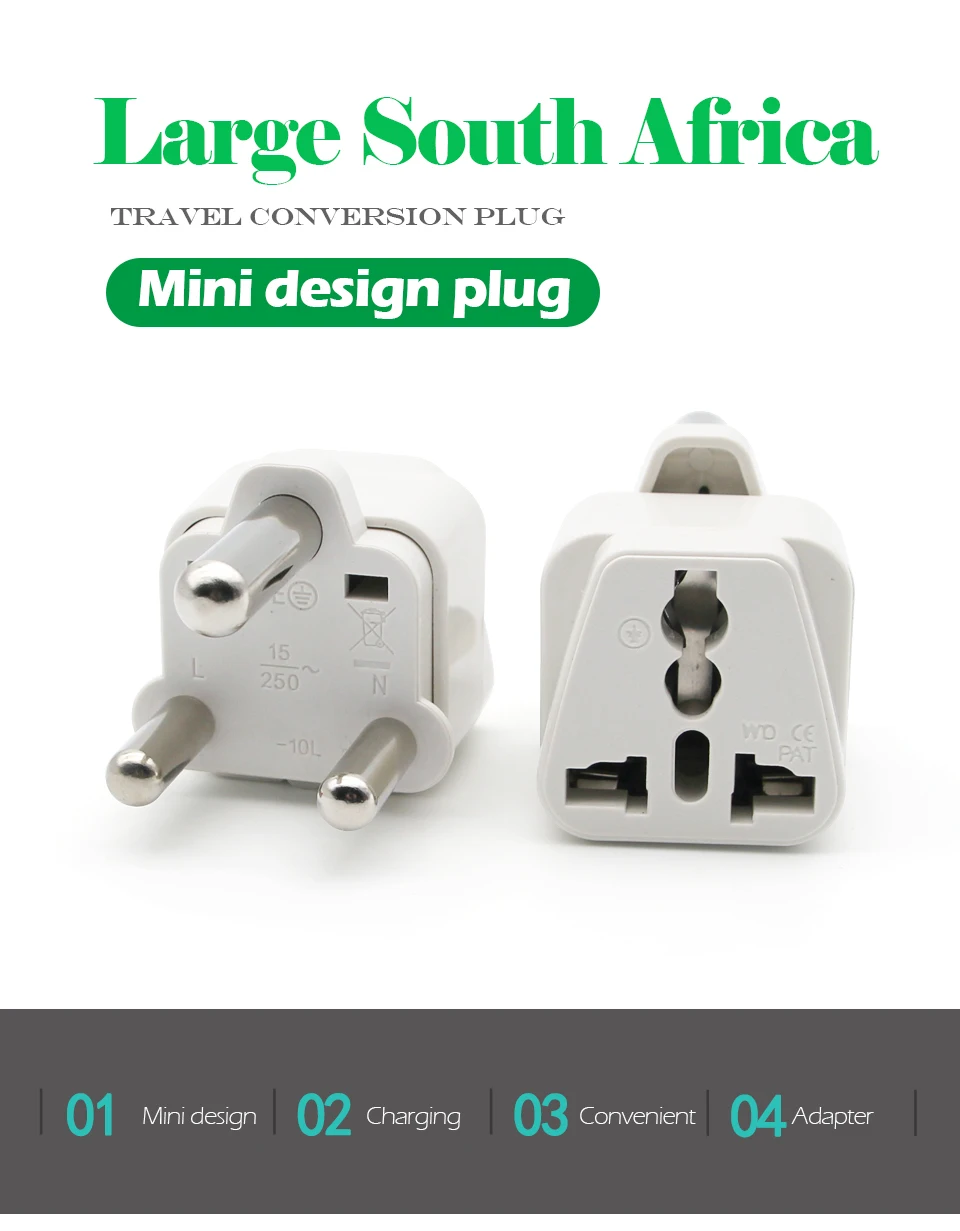 1 PC Hot Sale Universal UKUSEUAU to South Africa 3 pin Travel Power Adapter Plug 15A 250V Electronic Device Charging (1)