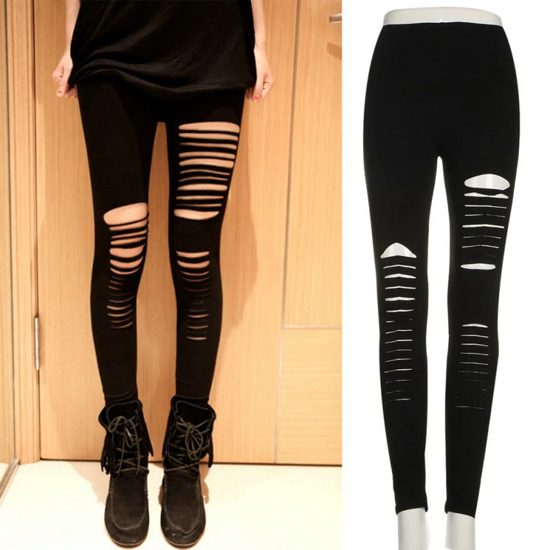 

Girls' Workout Skinny Fashion Women Leggings Low Waist Hollow out Fitness Pencil Leggings Slim Holes Ripped H363