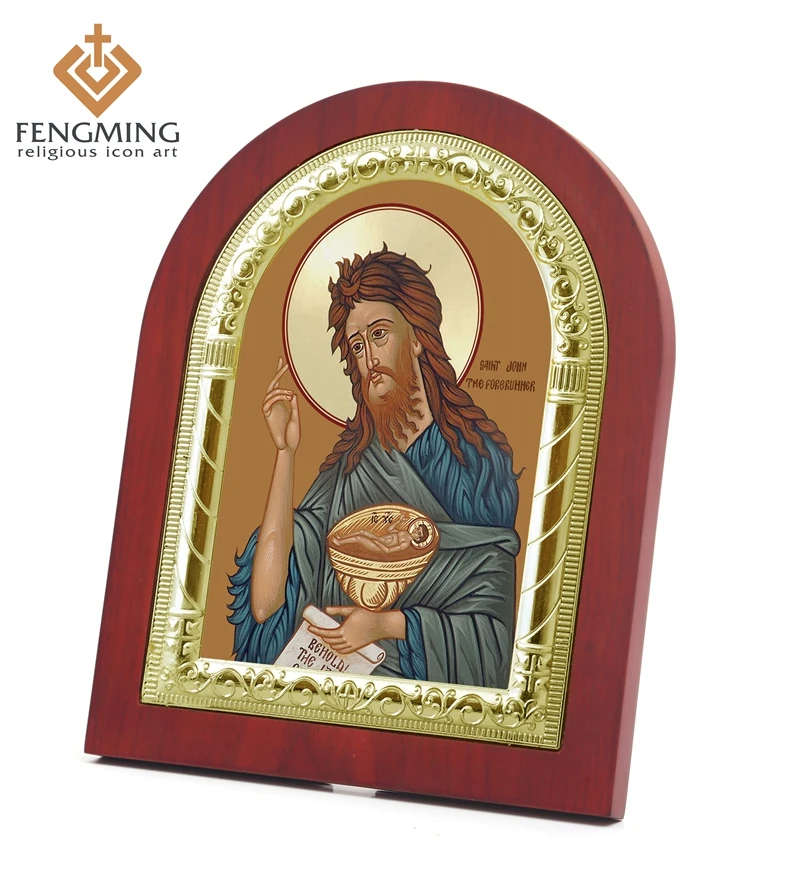 

Religious Silver Icon Saint John The Baptist Forerunner Home Decor Accessories Byzantine Chruch Pendants Wood Crafts Metal Frame