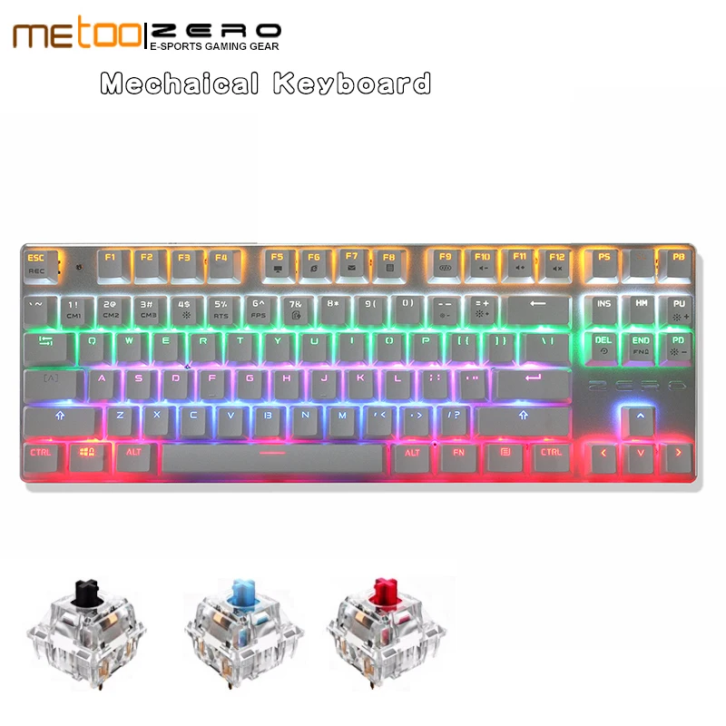 Metoo Edition Mechanical Keyboard 87 104 keys USB Blue Switch Gaming Keyboards for Tablet Desktop Russian Hebrew Arabic