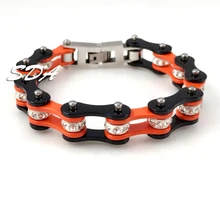 Nueva llegada pretty moda moda naranja negro acero inoxidable 316L pulseras de cadena de la motocicleta para la muchacha y las mujeres pulsera de la joyería