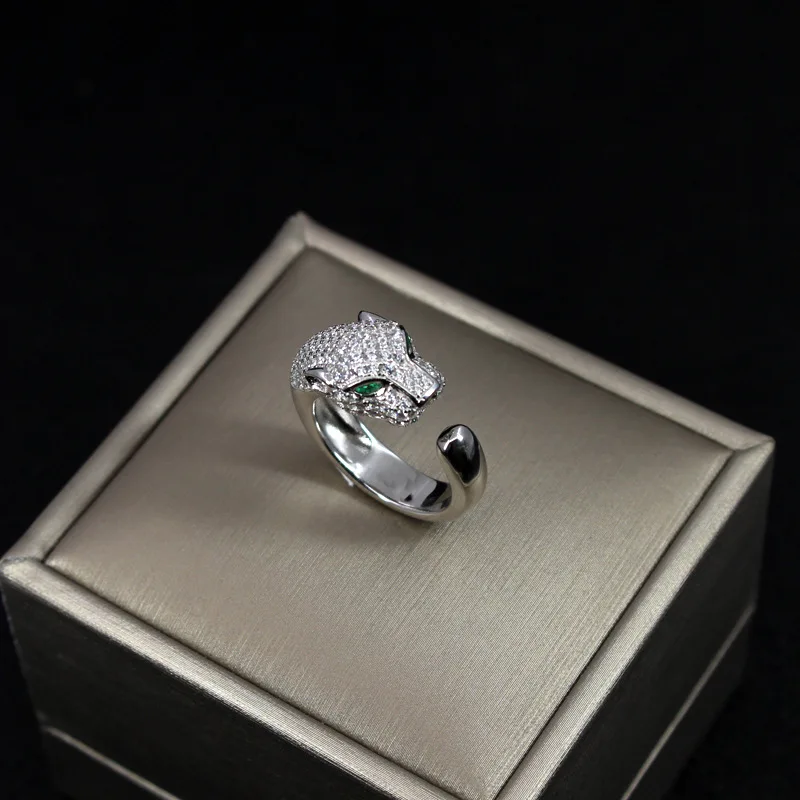 

fashion designer Women Fashion 925 Sterling Silver Zircon animal panther Ring,adjustable size European style shape leopard ring