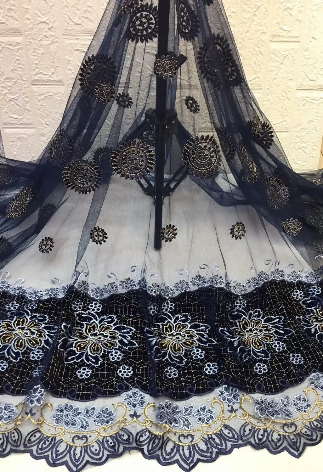 

Brand Black French Lace Fabric Tulle Embroidered Flower Transparent Net White Lace for Wedding Dress Sewing accessoriesZX195