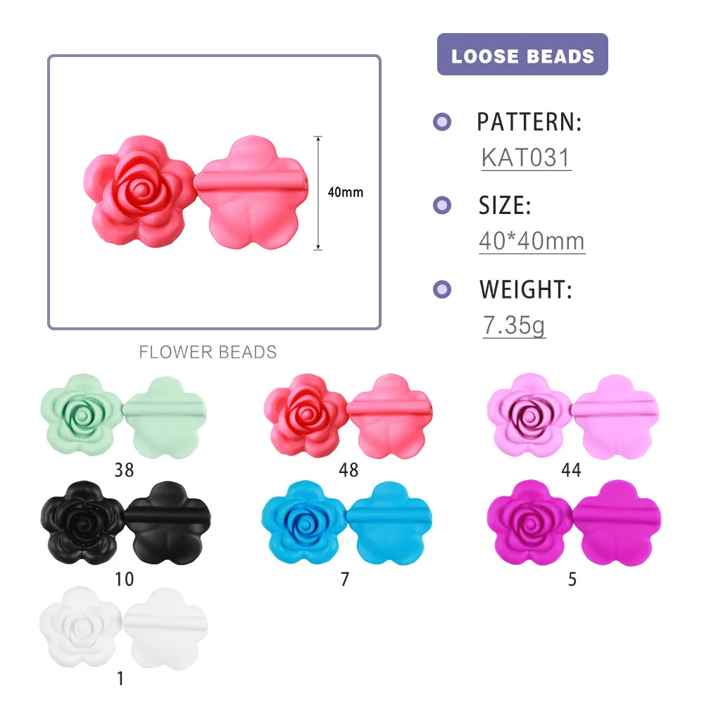 BOBO.BOX 10pcs Rose Silicone Beads Baby Teether Accessories Silicone Teething Beads Flower For Baby Teething Necklace Making