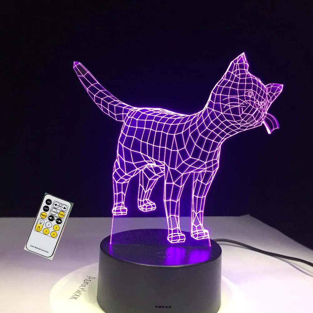 Cute Little Cat Kitty Animal 3D Lampen 7 Color USB Night Lamp LED