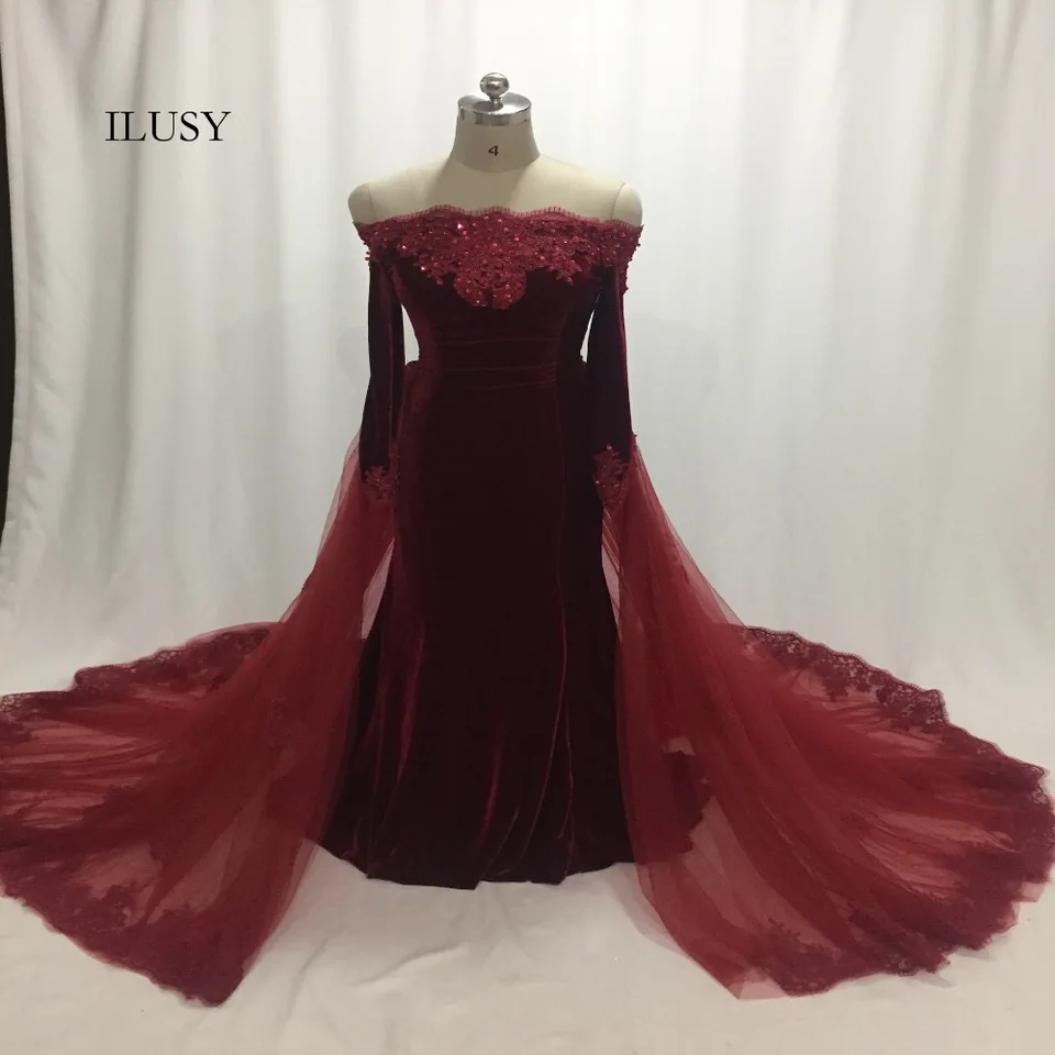long sleeve red velvet gown