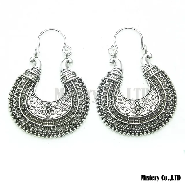Antique Silver Color Carved Moon Flower Vintage Ethnic Drop Dangle Antique Silver Color Carved Moon Flower Vintage Ethnic Drop Dangle Earrings Whole Jewelry Jewellery Gift For