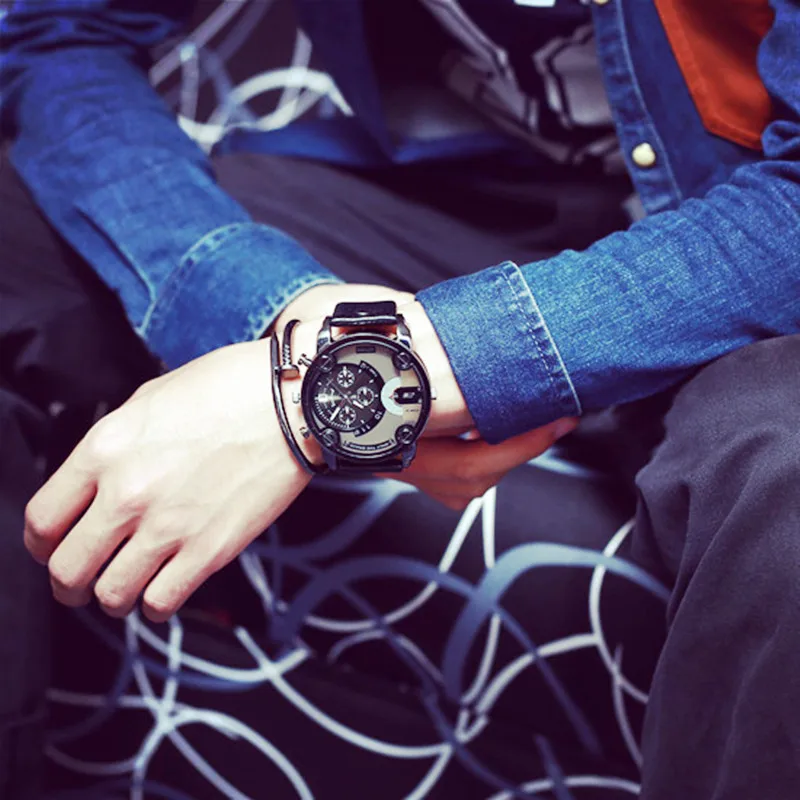 Мужские спортивные часы с двойным кварцевым циферблатом модные трендовые в