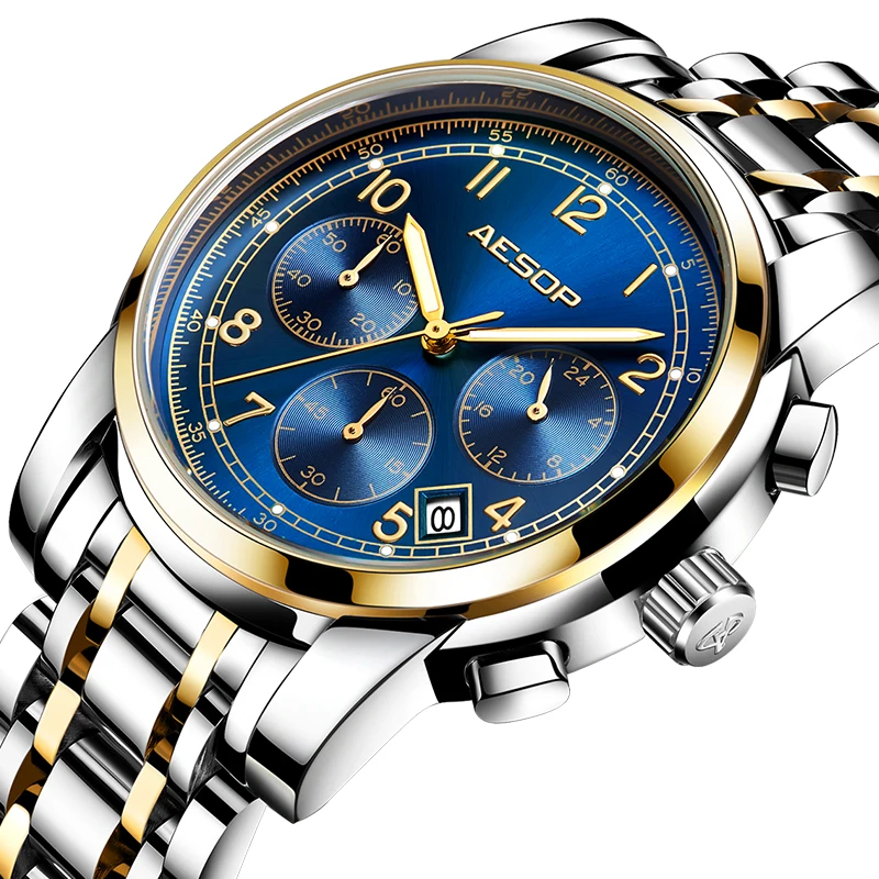 

AESOP Men Quartz Watch Stainless Multi-Function Casual Wristwatch Waterproof Chronograph Auto Date Luxury Fashion Watches 2019