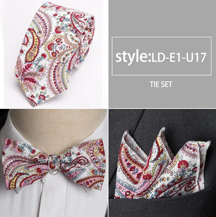 Для мужчин с галстуком комплект модный принт цветок Узкие галстуки для мужчин Англия Хлопок Аксессуары для галстуков вечерние подарок мужчине свадебное платье шеи галстук - Цвет: LD-E1-U17