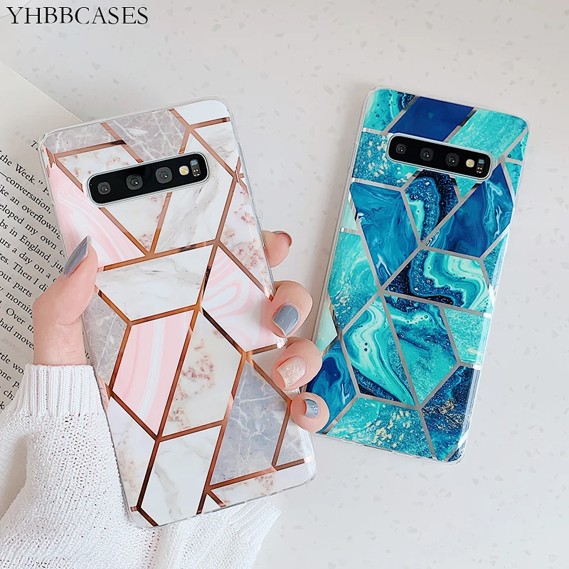 

YHBBCASES Retro Plating Geometry Marble Soft TPU Cases For Samsung Galaxy S8 S9 S10 Plus Couples Fashion Glossy Phone Cover