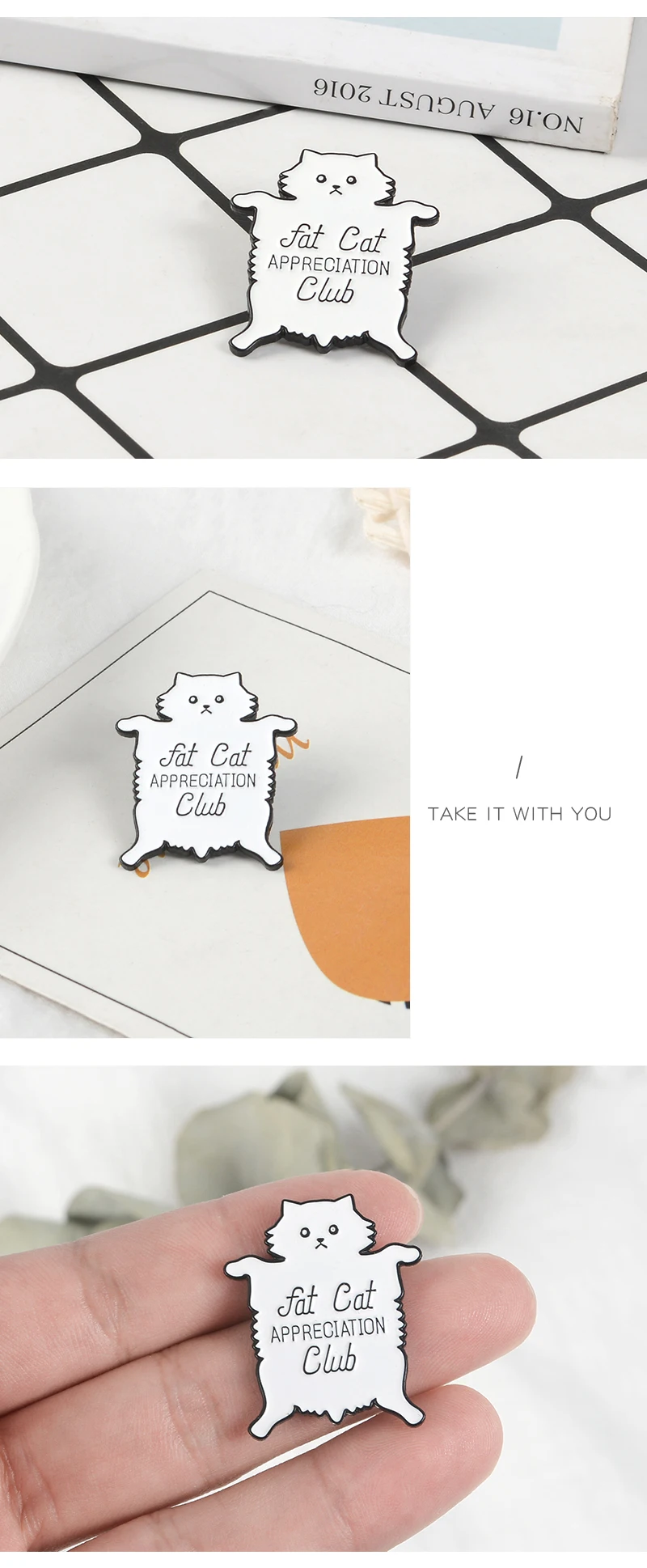 Qihe ювелирные изделия белая шпилька с подвеской «Кот» Толстая кошка брошь милый котенок лацкан булавка значок с изображением кота подарок для кошки брошки для любовников для мужчин и женщин