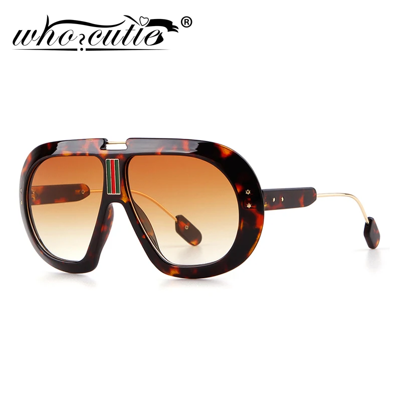 

WHO CUTIE 2019 Oversized Sunglasses Women Tortoise Shell Leopard Bold Frame Shield Sun Glasses Men Aviation Goggles Sunny OM870