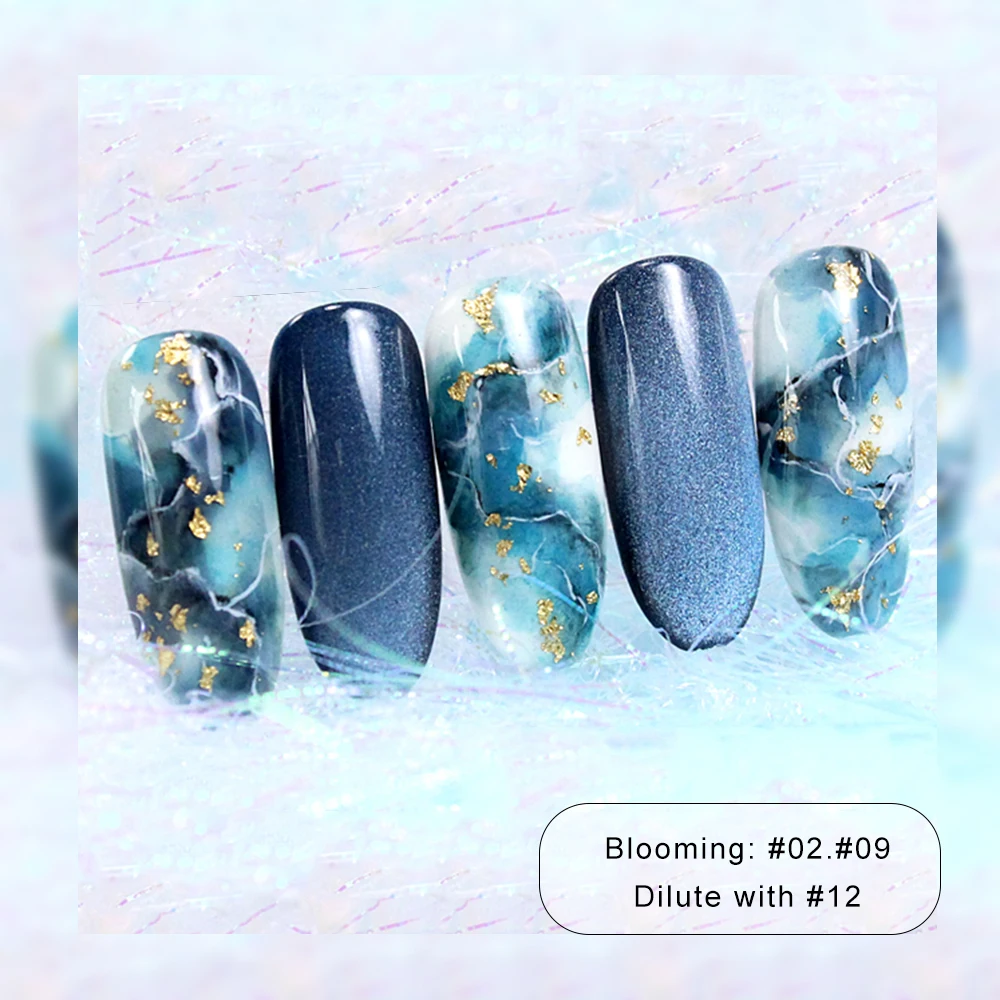 15 мл синяя серия лак для ногтей градиентный водный цвет Лак для ногтей гель с рисунком цветения Мраморное украшение цветное покрытие для салона ногтей LA895-2