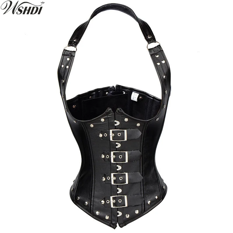 Red Black Steam Punk Leather Underbust Corsets Bustier Rivet Suspender