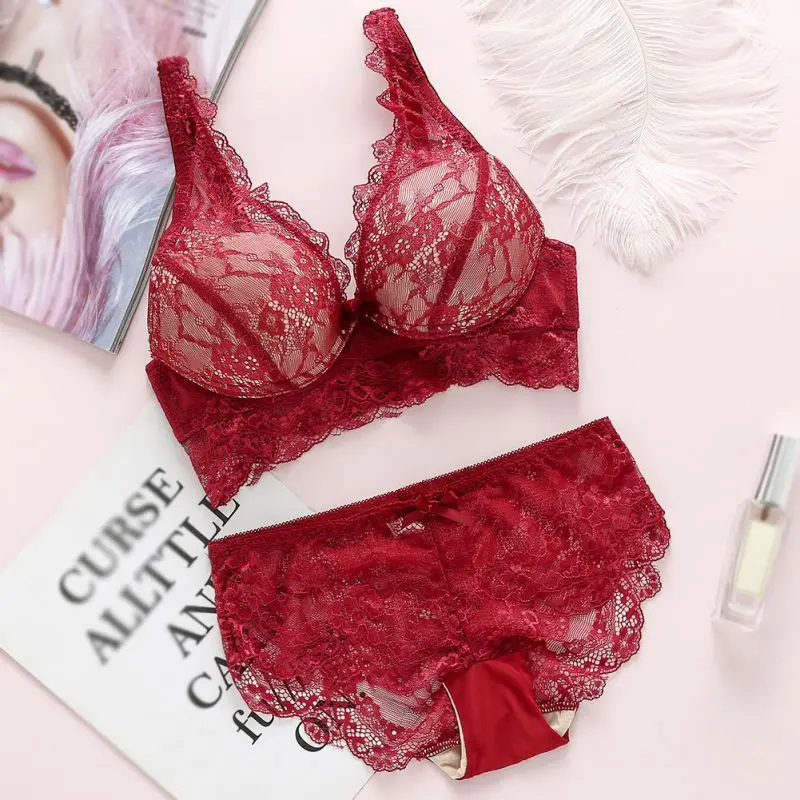 

2019 Women Sexy Push Up Bra Set Fashion Lace Hollow Out Bra Underwear Panty Set
