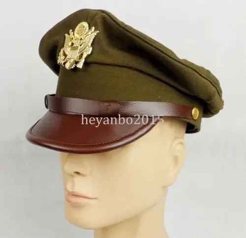 

SIZE M - WW2 US ARMY MILITARY ARMY OFFICER WIDE BRIM EAGLE BADGE HAT CAP