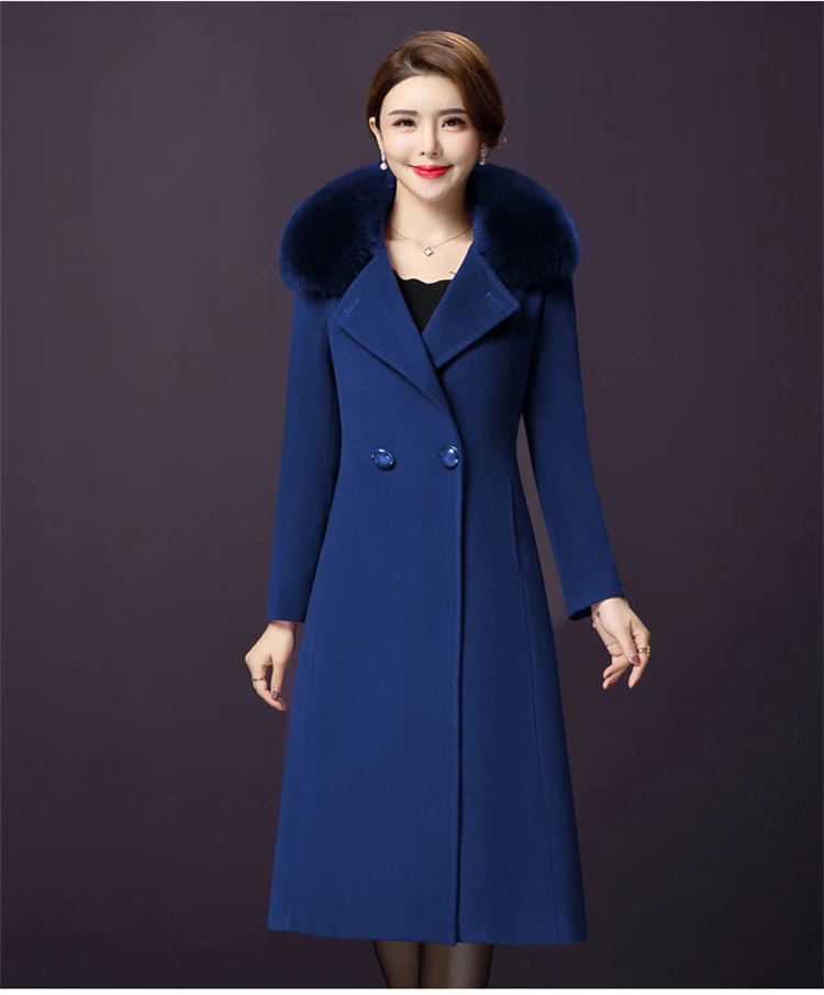 HANZANGL 2018 новое зимнее шерстяное пальто женская толстый меховой воротник Теплый шерстяное пальто с поясом длинная куртка Большие размеры M-4XL
