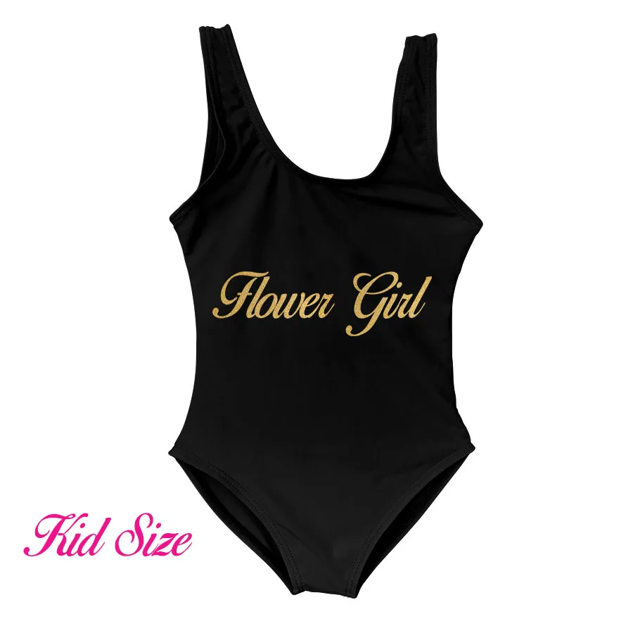 Индивидуальные купальники для девушек вечерние Bachelor женщин бассейн вечерние напечатать свой собственный логотип команды невесты горничной Honor один кусок купальники - Цвет: flower girl-kid size