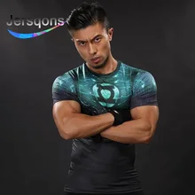 Jersqons Летняя мужская компрессионная спортивная футболка с принтом Футболки с коротким рукавом быстросохнущая Спортивная одежда для бега