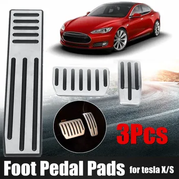 

3Pc Aluminium Alloy Accelerator Foot Rest Modified Pedal Pad for Tesla Model S/X Easy Installation Strengthen Friction Silver