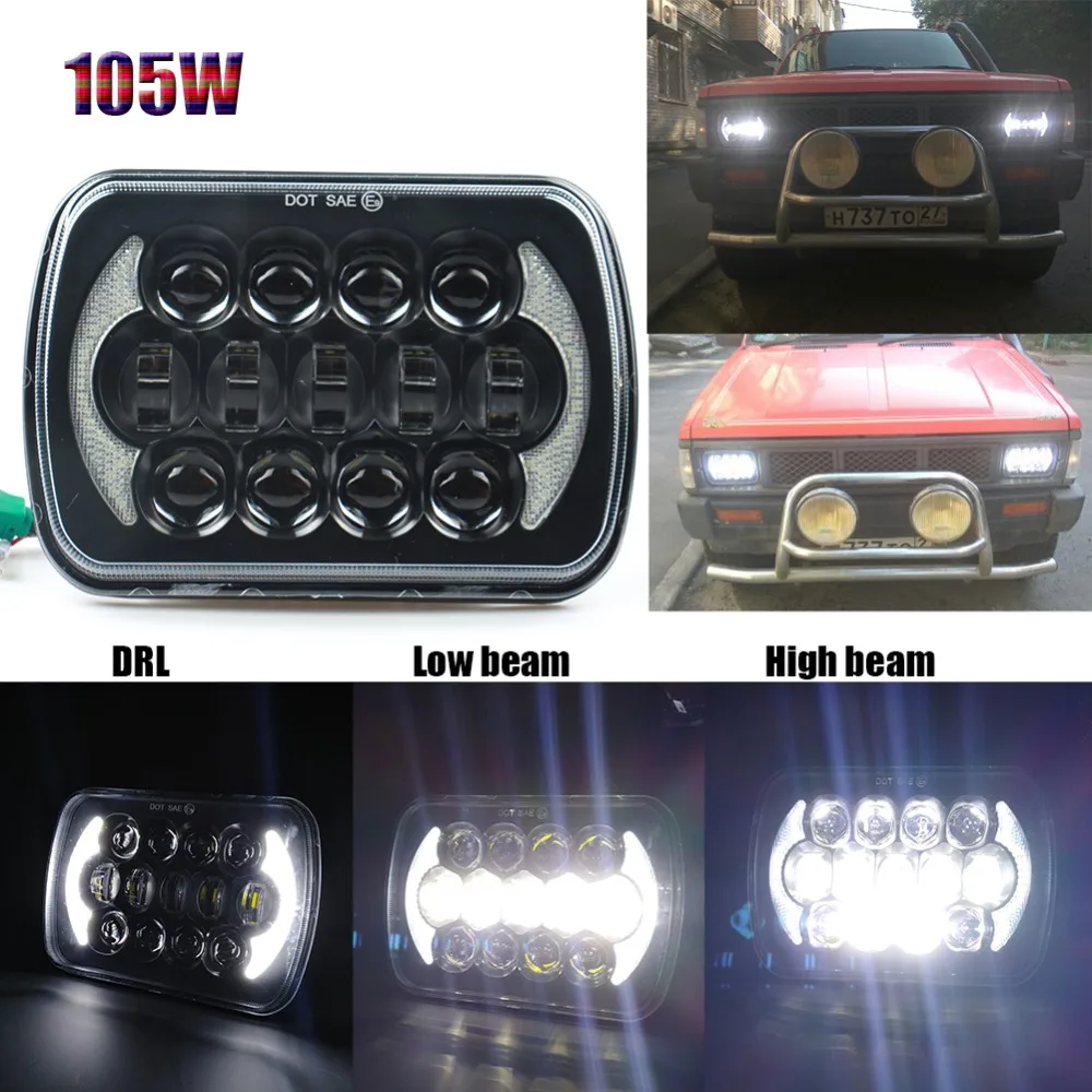 Новые яркие 105W 7X6 &quot5X7&quot светодиодный фары Дневные ходовые огни для Chevrolet Jeep Cherokee