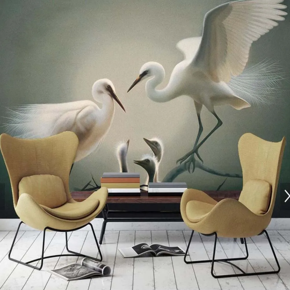 3D Wall Papers Red crowned Crane Murals Wallpaper for Living Room Home