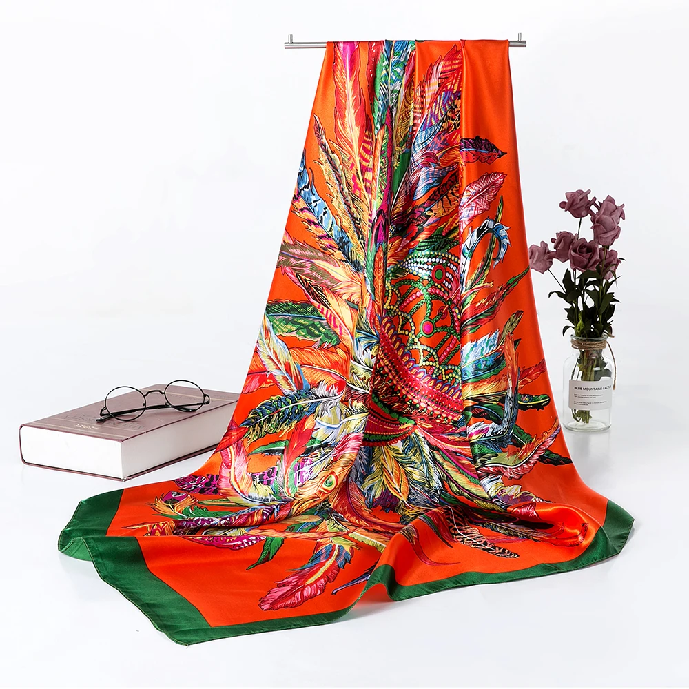 

Women's Large Satin Square Scarf Head Neck Multiuse Indian crown printed Vintage Muslim Hijab Scarves Bohemian Shawls AA10136