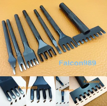 

7pcs Leather Craft Sewing Stitching Diamond Angled Pro Line Lacing Chisel Pricking Iron Punch Tool Kit Set - Beveler Awl Slicker