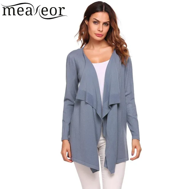 Meaneor Women Cardigans Casual Long Sleeve Asymmetrical Solid Open Front Cardigan tulle Autumn 