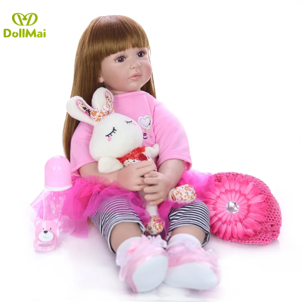 

60cm Soft Silicone Reborn Baby Doll Toy For Girl Long Hair Princess Toddler Babies Lifelike Alive Bebe Bonecas Kid Birthday Gift