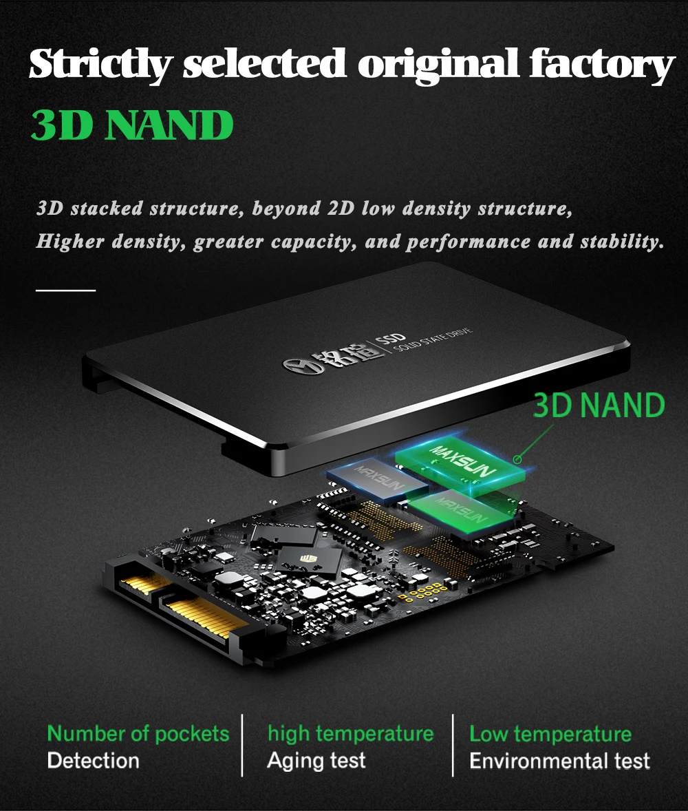 MAXSUN SSD 256 gb/360 gb/960 gb NAND флэш-память Тип TLC читать Скорость 490 МБ/с. Интерфейс Тип SATA 6 ГБ/сек. Три гарантия твердотельных дисков