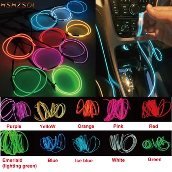 

2m 5m 10 color Sewing Edge Car Flexible Neon Cold Light Glow EL Wire Strip Tape EL Tape Car Decoration With DC12V Car plug