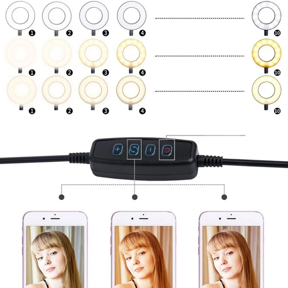 Селфи кольцо свет держатель телефона Универсальная регулируемая настольная лампа для живого и ручного макияжа зеркало кольцо свет фото камера свет