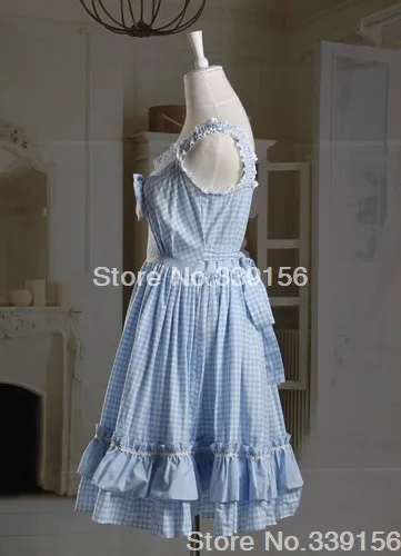 Милое Платье в стиле «Лолита» платье синий плед Спагетти ремень Лук Сладкий Kawaii Платья для женщин для Обувь для девочек с высокое качество