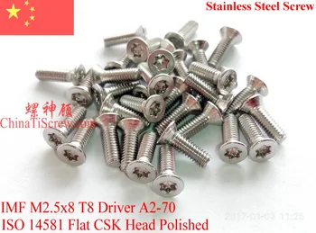 

Stainless Steel Screws M2.5x8 Torx T8 ISO 14581 Flat Head A2-70 Polished ROHS 100 pcs
