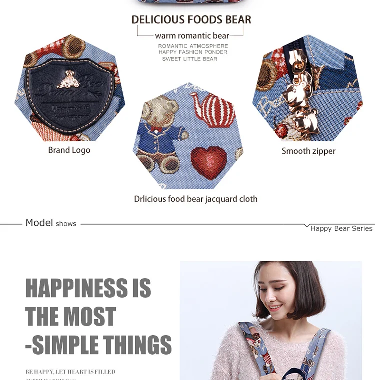4-DANNY BEAR Blue Small Backpacks For Teenager Girl Causal Preppy Style Student School Back Bags Designers Back Pack Bag For Women