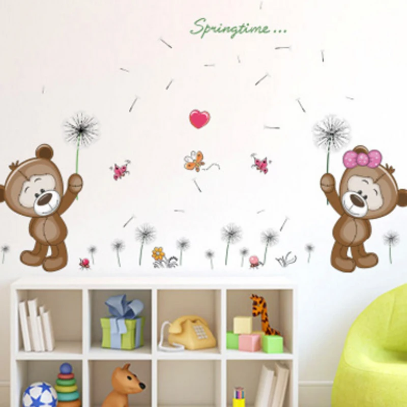 Коричневые медведи, настенные наклейки, детская комната, домашний декор, настенные наклейки, наклейки на стену, наклейка на стену в детскую комнату, Фреска QB994628