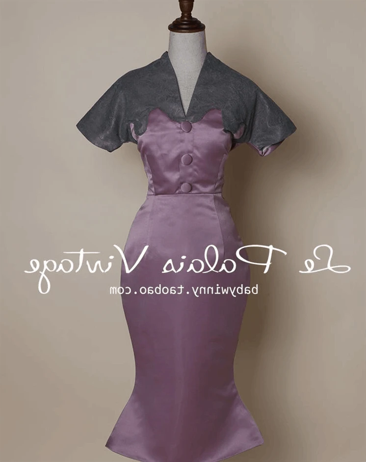 Женское винтажное платье труба серое кружевное с V образным вырезом|hepburn dress|fashion