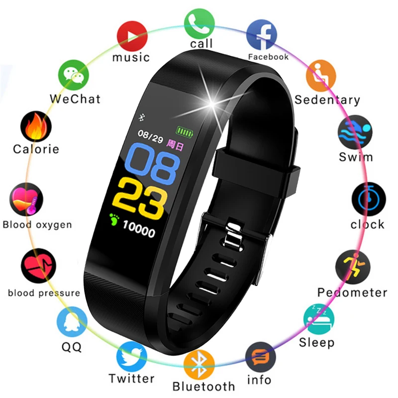 

BANGWEI New sport watch men waterproof watch fitness tracker pedometer Heart rate blood pressure monitor LED smart watc + Strap