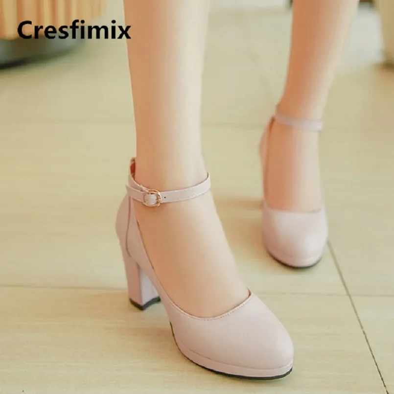 

Cresfimix mujer tacones altos women fashion high quality buckle strap round toe high heel pumps lady pu leather shoes a3112