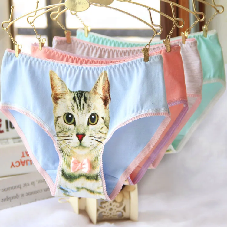 2017 New Novelty 3D Printing Underwear Lovely cat Girl Sexy Female