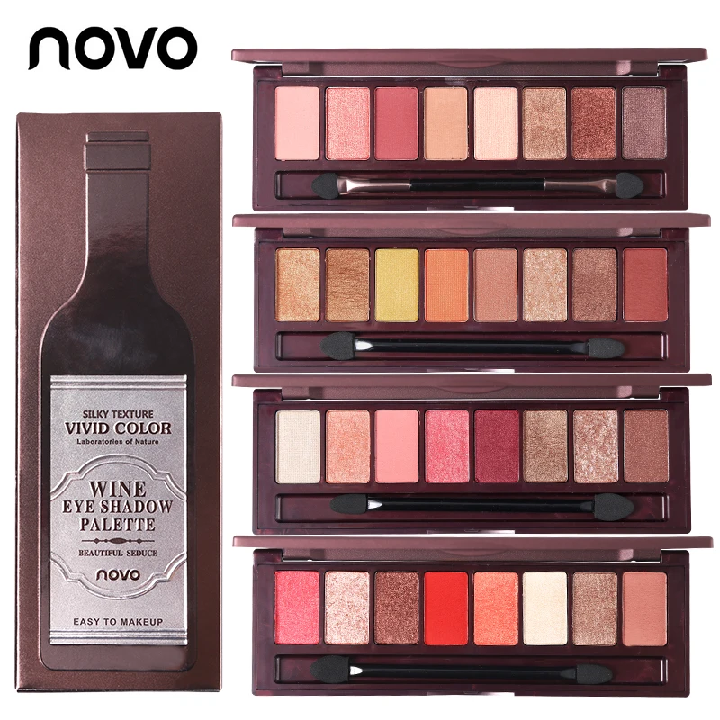 

NOVO Red Wine 8 Color Shimmer Satin Eyeshadow Palette Waterproof Matte Eye Shadow Shine Powder Silky Natural Warm Cosmetics