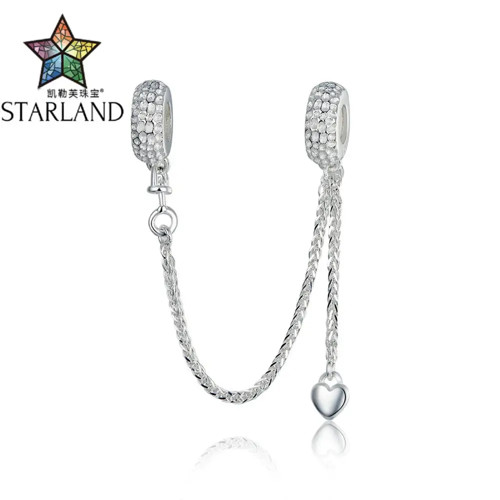 

XINHUI 925 Sterling Silver Love Connection Safety Chain Charm Fit Bracelet Heart Shaped Sterling Silver Jewelry
