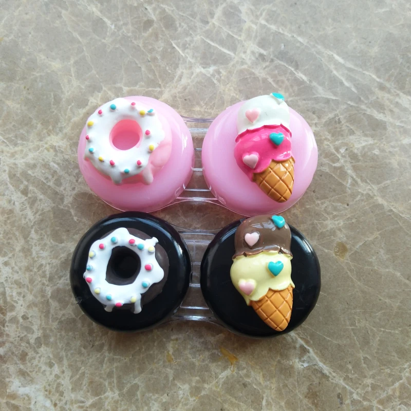 LIUSVENTINA 2018 New Portable DIY Dessert Dougnnut Ice Cream Contact Lens Case Box Container for Color Lenses Gift Girls | Аксессуары
